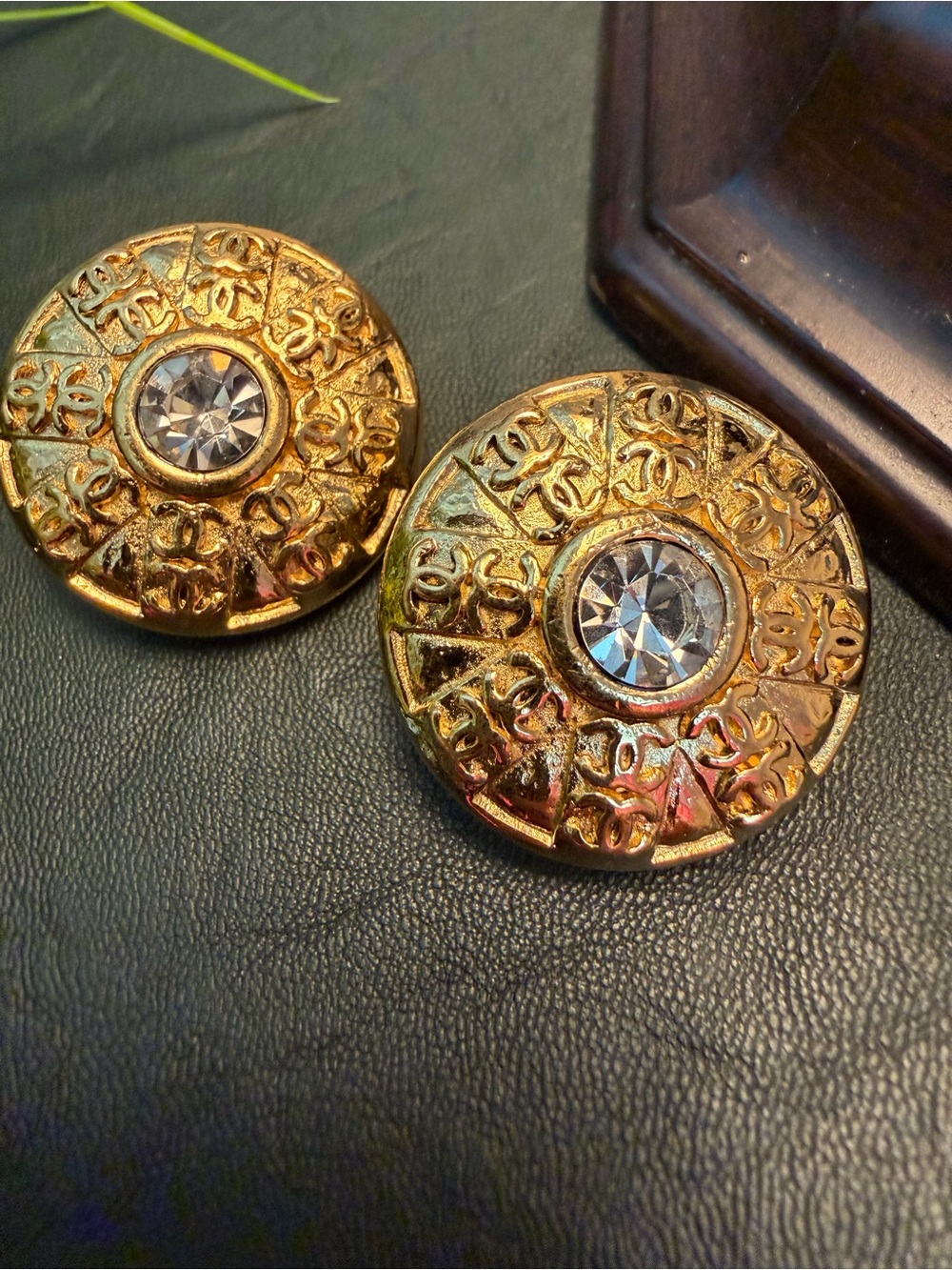 CHANEL Vintage Button Clip On Earrings With COA